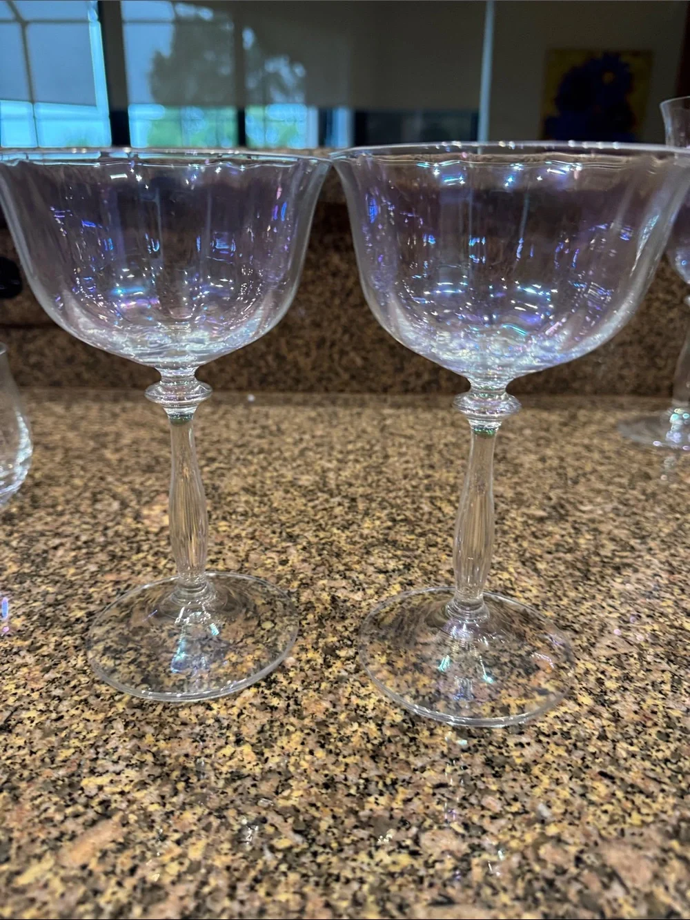 Anthropologie Iridescent Clear Stem and Coupe Glasses